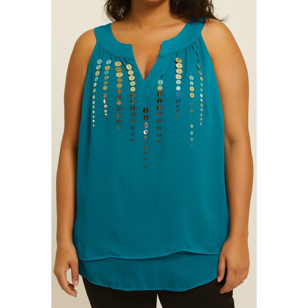 The Limited Teal Sequin Embellished Sleeveless Blouse Size L